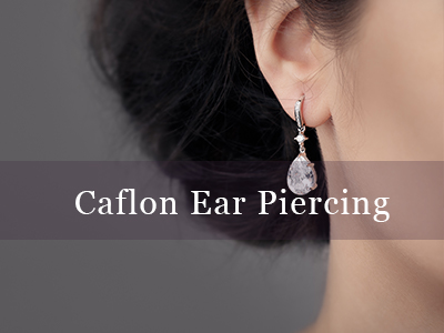 Caflon Ear Piercing Our qualified practitioners can pierce your ears safely if you are looking for professional ear piercing.  This is only of the ear lobe and a gun is used, to ensure it is the most safe and sterile way.  There are a choice of colour studs to choose from. 
